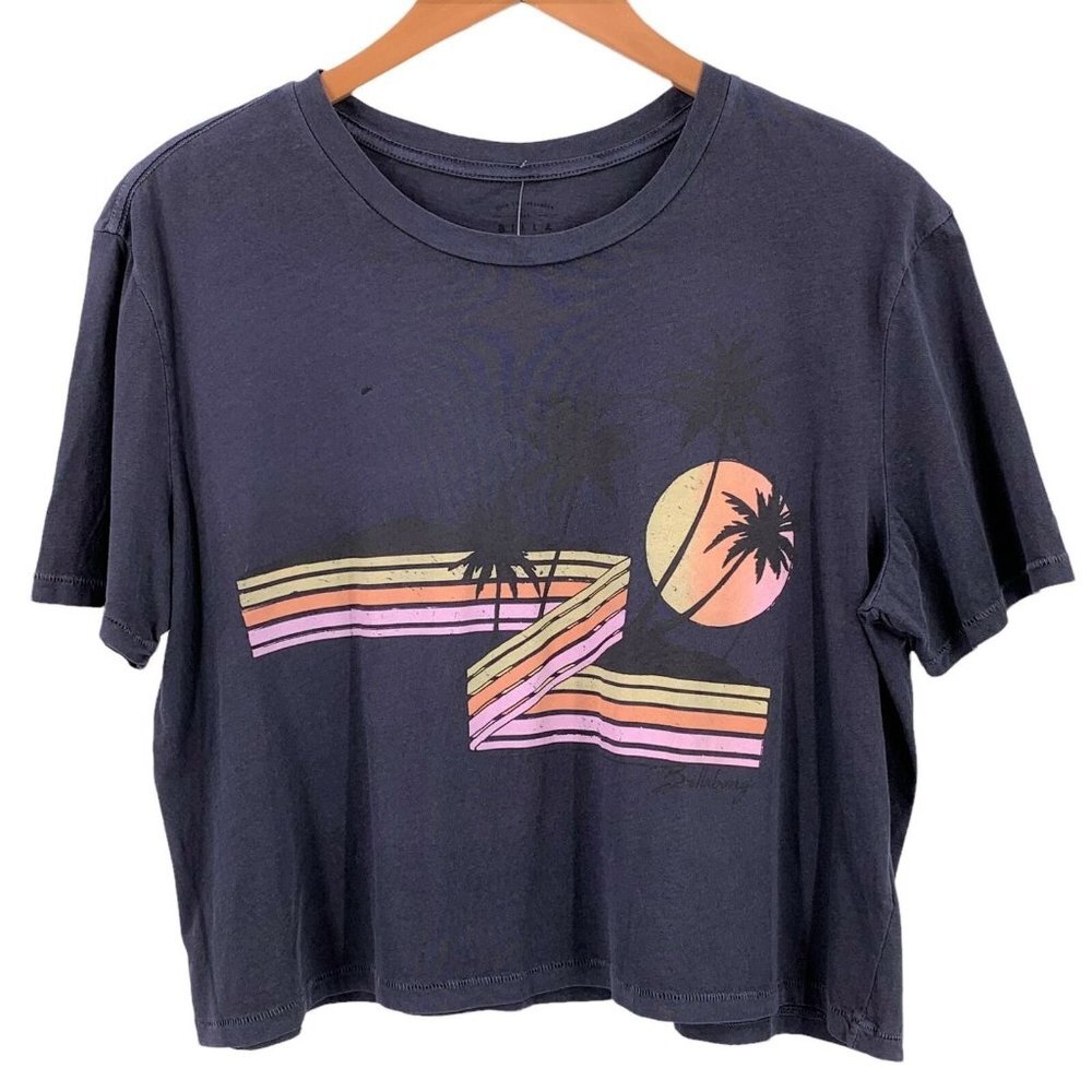 NWT Billa Bong Gray Neon Follow The Sun Retro 80's Print T-Shirt Size Small